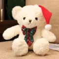 Christmas teddy bear plush toy with red Santa hat and festive plaid bow tie for holiday gift. - 40CM / White Bear - Bowknot