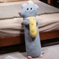 Cute grey chef mouse long plush body pillow with cheese, soft stuffed animal toy for bedroom sleeping. - Cheese Mouse / 90cm