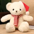 Christmas plush teddy bear toy with cute scarf, soft stuffed animal doll for holiday party decor. - 40CM / White Bear - Scarf