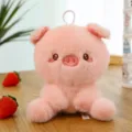 Cute pink plush pig doll toy with hanging loop, soft desktop ornament for office room decor. - Pig