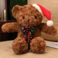 Brown Christmas teddy bear plush toy with a cute hat and festive bow, perfect holiday gift. - 40CM / Coffee Bear - Bowknot
