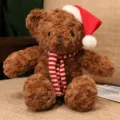 Christmas brown teddy bear plush toy with red Santa hat and festive striped scarf variant. - 40CM / Coffee Bear with Scarf