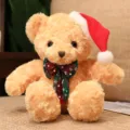 Christmas teddy bear plush toy cute stuffed animal with santa hat and festive bow decoration - Light Brown Bear - Bowknot