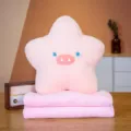 Lindo cojín de peluche en forma de estrella y manta rosa con nariz de cerdo para el hogar. - Almohada Manta 40cm / Cerdo Rosa