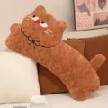 Brown cute cat long plush pillow, cozy curved body pillow and soft sleeping cushion for kids. - 50cm / Coffee Cat