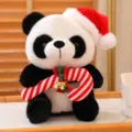 Christmas panda plush toy cute stuffed animal doll with Santa hat and candy cane gift. - Red Candy Cane - Christmas Hat / 25cm