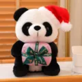 Cute Christmas panda plush toy doll, soft stuffed animal with Santa hat and gift box for kids. - Pink Gift - Christmas Hat / 25cm