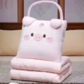 Süßes rosa Schwein Plüsch Kissen Decke tragbar faltbar Klimaanlage Decke für zu Hause. - Schweinchen mit rosa Decke (gewaschene Baumwolle)