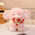 Peluche elephant rose en peluche douce tenant un bouquet de roses pour la Saint Valentin. - 30cm / Éléphant rose avec rose