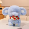 Adorable éléphant en peluche bleue tenant des roses rouges, doudou câlin idéal pour filles. - 30cm / Éléphant bleu avec rose