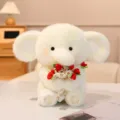 Mignon éléphant en peluche tenant des roses rouges, doudou doux cadeau pour la Saint-Valentin. - 30cm / Éléphant blanc avec rose