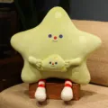 Joli coussin peluche en forme d'étoile chauffe-mains doux coussin vert mignon avec jambes pour dortoir - Fromage au matcha