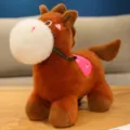 Cute brown plush pony toy with big white snout and pink saddle, soft stuffed animal doll for kids. - Brown / 23cm