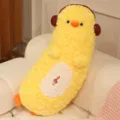 Cuscino lungo in peluche anatra gialla carina con cuffie, morbido cuscino da letto per camera. - Pulcino Giallo / 75cm