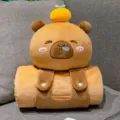 Cute cartoon animal plush pillow and soft foldable flannel blanket for travel and office. - Large Blanket 100x170cm / Pink Cute - Bubble Capybara