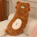 Simpatico cuscino lungo in peluche marrone con cuffie e ricamo musicale per letto accogliente. - Teddy Bear / 75cm