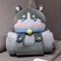 Cute cartoon animal plush head roll blanket grey flannel portable kids travel office pillow - Pink Cute - Husky