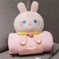 Cute pink bunny plush toy with rolled flannel blanket, ideal for kids travel and office use. - Pink Cute - Rabbit