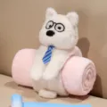 Cute cartoon animal plush doll rolling flannel blanket for kids travel office use pink color - Puppy with Glasses