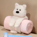 Cute kids rolled blanket with plush bear, soft flannel travel throw for office and airplane use. - Standard Puppy