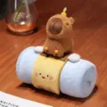 Cute capybara plush rolled fleece blanket, blue portable travel office nap throw blanket. - Capybara Riding a Bee