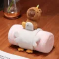 Cute capybara plush toy with duck strap rolled flannel blanket for kids office travel use - Capybara Riding a Pelican