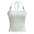 Sexy halter beaded striped tank top summer backless slim fit women fashion apparel detail - S / Tops / Blue