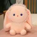 Cute sweet pink plush bunny toy doll with delicate lace headdress and pearl necklace. - Pink / 30cm