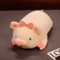 Cute pink sleeping pig plush toy soft stuffed animal pillow sweet bow design for kids room decor - Prone Pink Pig for Women / 40CM
