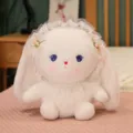 Cute plush rabbit toy with lace bonnet, soft stuffed animal doll pillow for girls and kids gift. - White / 30cm