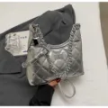 Silver quilted chain shoulder crossbody bag, stylish minimalist faux leather handbag for women. - With Pendant / Silver