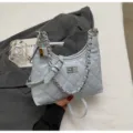 Light blue quilted shoulder bag with chain strap, stylish PU leather crossbody bag for women. - With Pendant / Blue