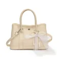 Elegante beige Damentasche mit Perlen Spitzen Schleife abnehmbarer Gurt Handtasche - Weiß