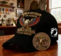 Gorra de béisbol conmemorativa de veteranos de EE. UU. con moneda, bordada con águila. - Ajustable / Negro