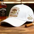Gorra de béisbol de golf blanca vintage con parche bordado divertido, sombrero retro clásico. - Blanco (Estampado)