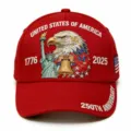 Gorra de béisbol roja conmemorativa del 250 aniversario con bordado detallado - Ajustable / Estatua de la Libertad Águila Rojo