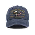Gorra de béisbol de algodón lavado para hombre con diseño de águila de aniversario. - Ajustable / Azul marino