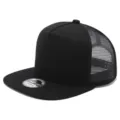 Gorra snapback trucker de ala plana negra de 5 paneles, malla transpirable, estilo hip hop. - Negro
