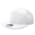 Gorra de béisbol trucker blanca de 5 paneles con visera plana para bordado personalizado. - Blanco