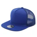 Gorra de camionero de malla azul de 5 paneles con ala plana, estilo hip-hop moderno. - Azul zafiro