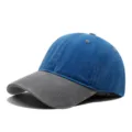 Classic washed denim baseball cap with contrast gray brim, stylish retro unisex everyday dad hat. - Adjustable / Blue & Grey Spliced