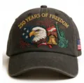 Casquette de baseball en coton lavé vintage avec aigle américain et motif de liberté brodés. - Réglable / Pygargue (Imprimé) Noir