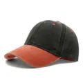 Washed denim baseball cap American retro trendy casual hat for men and women autumn - Adjustable / Dark Green & Orange Patchwork