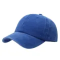 Detailed view of the classic blue washed denim baseball cap, soft top design, vintage style. - Adjustable / Sapphire Blue