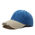 Vintage washed denim baseball cap with two-tone design, classic casual curved brim hat. - Adjustable / Blue & Beige