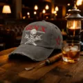 Gorra de béisbol de algodón lavado vintage con gráfico de calavera y diseño gen x. - Calavera gris (diseño estampado)