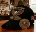 Gorra de béisbol negra de veterano con águila bordada y set de monedas conmemorativas - Ajustable / Bandera de Águila de Color Negro
