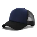 Gorra de camionero azul de espuma con malla negra y visiera curva, gorra deportiva transpirable. - Ajustable / Negro, azul marino y negro