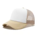 Gorra trucker de malla unisex con panel frontal de espuma y cierre ajustable para logos. - Ajustable / Caqui, blanco y malla caqui