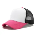 Gorra de camionero blanca y rosa con malla negra, panel frontal de espuma para personalizar. - Ajustable / Rosa rojo, blanco y negro